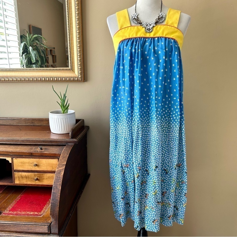 Vintage Page Boy Dallas Maternity Dress Baby Doll Sleeveless Butterfly Floral M - Picture 2 of 14